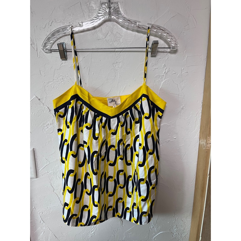 Milly of New York Silk‎ Chain Link Camisole Top Yellow Black White Size 4 V-Neck